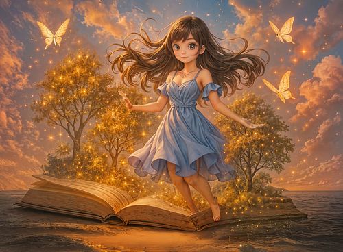 Anime-meisje met magische krachten uit een boek