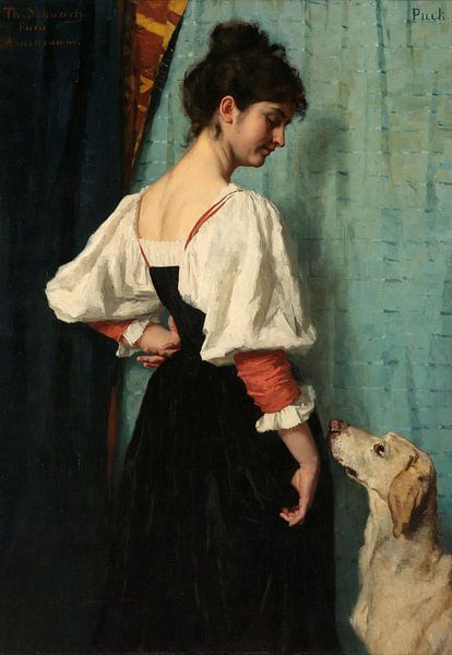 Portret van een jonge vrouw met de hond Puck - Thérèse Schwartze van Marieke de Koning