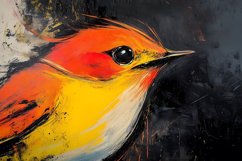 Abstracte kleurrijke vogel schilderij van Art & Soul Creations