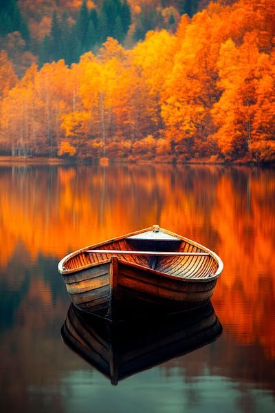 Calm boat in autumn water by Poster Art Shop