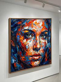 Zusammenfassung: Impasto-Porträt in Blau und Orange von Fantea Dsn