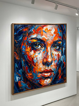 Abstract Impasto Portrait in Blue and Orange