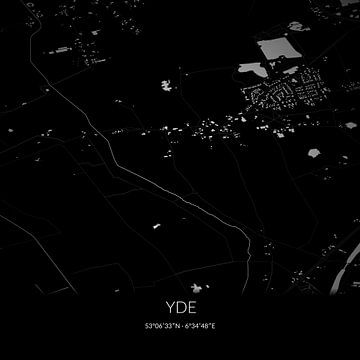 Zwart-witte landkaart van Yde, Drenthe. van Rezona