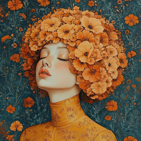 Flower head | Orange Flower Portrait by Eye catching paintings