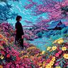 Japanerin im Garten mit vielen Blumen von Egon Zitter