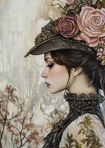 Profil romantique d'une femme avec un chapeau