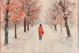 Femme marchant dans un paysage d'automne avec des arbres