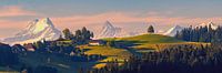 Panorama et lever de soleil dans l'Emmental, Suisse