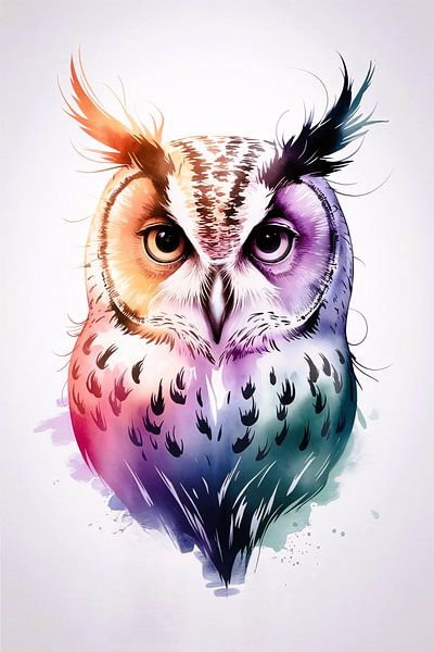 Colourful digital owl illustration by Art & Soul Creations