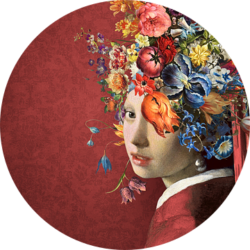 Meisje met de Parel - the Flowers on Red Edition van Marja van den Hurk