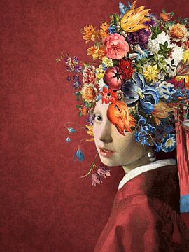 Meisje met de Parel - the Flowers on Red Edition by Marja van den Hurk