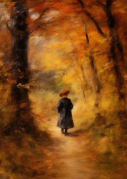 Meisje in bos in de herfst, stijl Renoir van Jan Bechtum