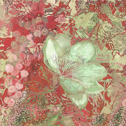 Bloem met druiven met rode achtergrond