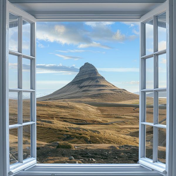Uitzicht vanuit het raam op Kirkjufell van Poster Art Shop