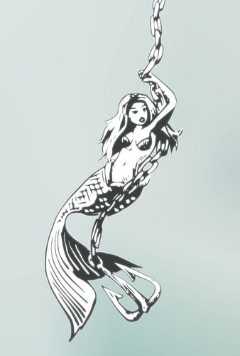 Digitaal kunstwerk - zeemeermin met ketting en anker