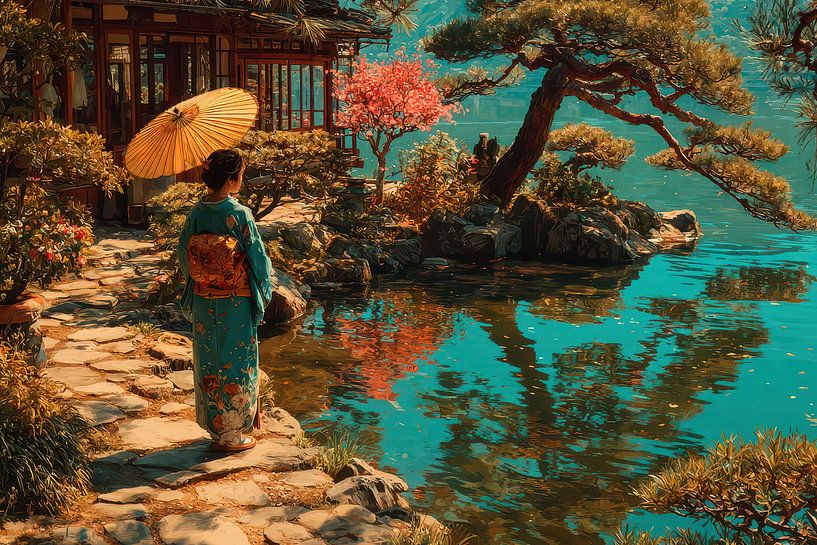 painting japan Geisha in garden by Egon Zitter