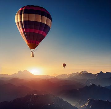 Hete luchtballon bij zonsopgang, Kunstillustratie van Animaflora PicsStock