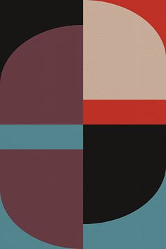 Geometrische retro kunst. Abstracte vormen in warme tinten van Abstract Minimalist Art