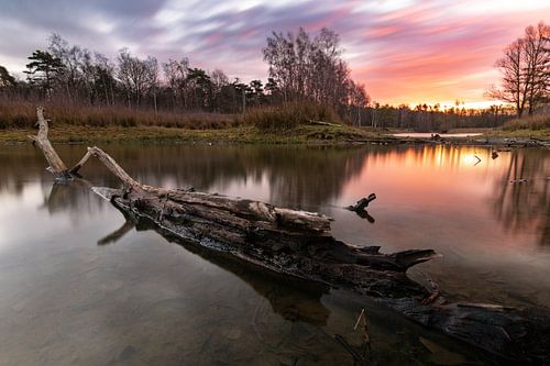 Lange sluitertijd van zonsopgang bij Surae in Dorst, Nederland.