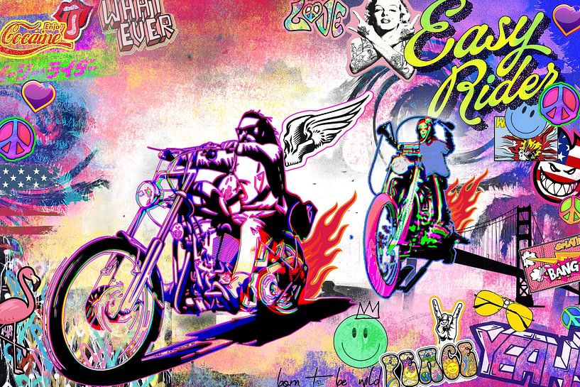 easyrider  POP ART Kunst   Wandkunst NeoPOP Motorrad Leinwand Deko von Julie_Moon_POP_ART