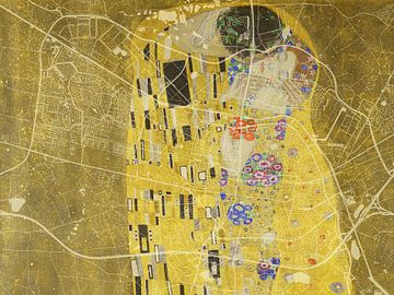 Carte de Tilburg avec le Baiser de Gustav Klimt sur Map Art Studio