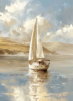 Voilier au bord de la mer - peinture à l'huile