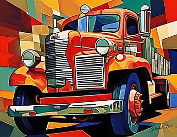 Abstract Art Illustration - Amerikaanse vrachtwagens 2 van Johanna's Art