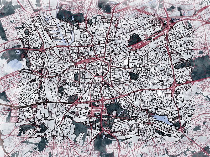 Map of Dortmund with the style 'White Winter' by Maporia