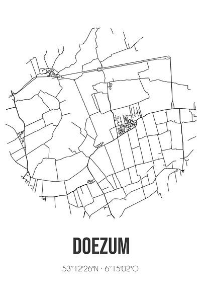 Doezum (Groningen) | Map | Black and White by Prints of Place