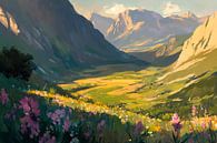 Berglandschaft Blumenmeer von Poster Art Shop Miniaturansicht