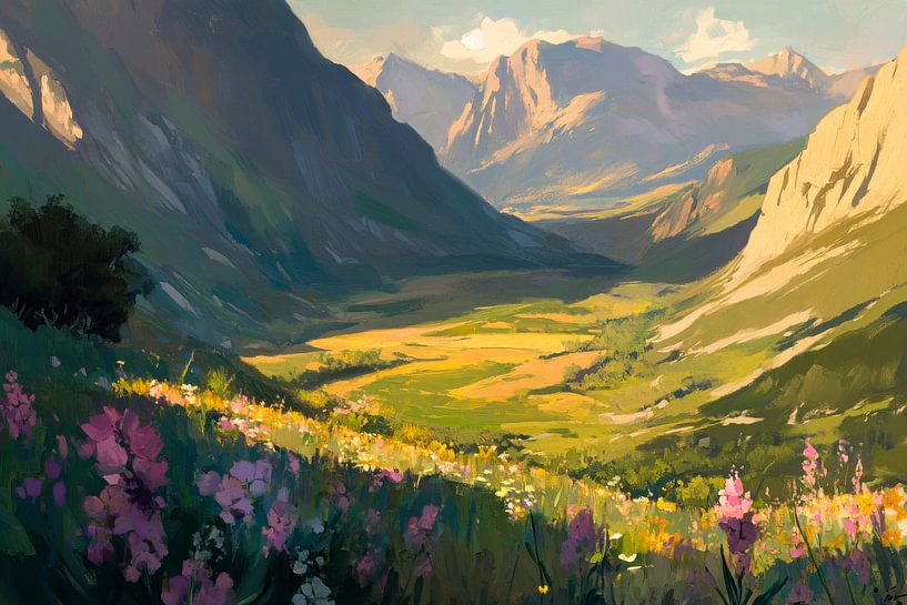 Berglandschaft Blumenmeer von Poster Art Shop