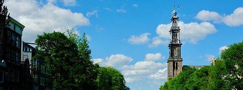 Amsterdam, Westertoren an der Prinsengracht in Farbe