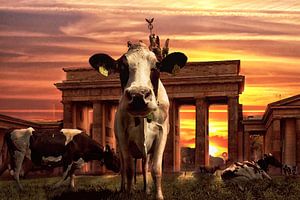 Bizarre combinatie van koeien midden in Berlijn bij de Brandenburger Tor van Atelier Liesjes