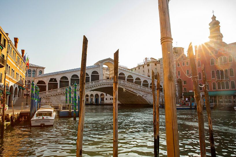 Rialtobrücke (Venedig) bei Sonnenaufgang von Laura V