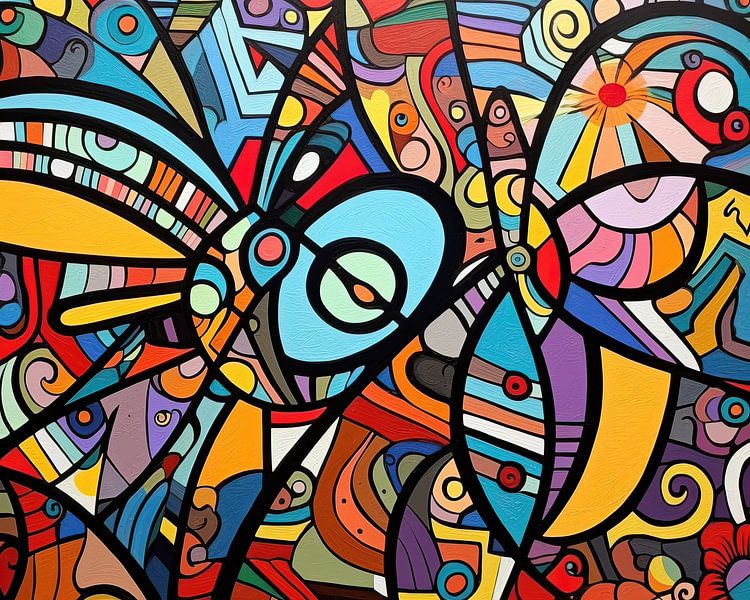 Schilderij Kleurrijk Abstract | Speelse Spectrum Vlinders van ARTEO Schilderijen