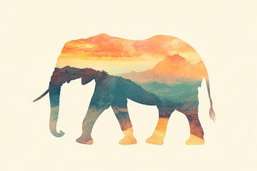 Olifant in de zonsondergang van Poster Art Shop