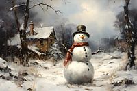 Un bonhomme de neige se réjouit de la neige