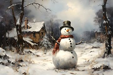 Ein Schneemann freut sich über den Schnee von Heike Hultsch