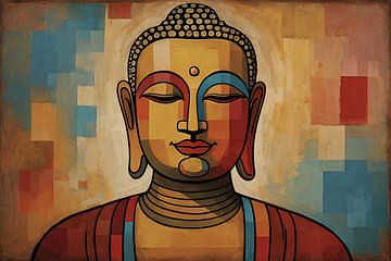 Buddha im Stil von Paul Klee von De Muurdecoratie