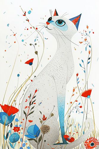 Simplicity in Lines | A Kitten and Flowers in Harmony