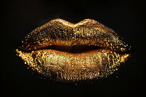 Dramatische Gouden Glitter Lippen Close-up
