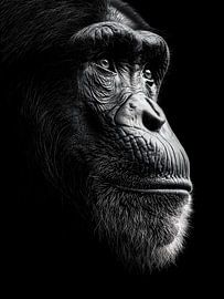 Gorilla - Waardig zijprofiel in zwart-wit van drdigitaldesign