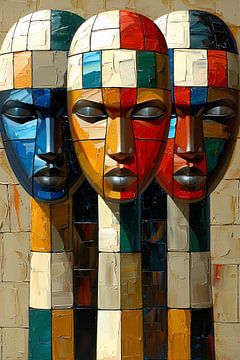 Kleurrijke abstracte maskers met blokken van De Muurdecoratie