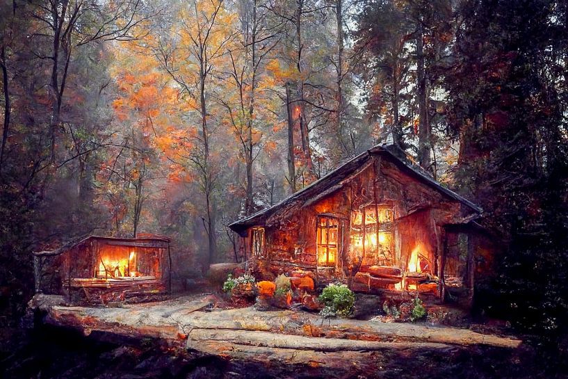 Painting House in the Forest Art by Animaflora PicsStock