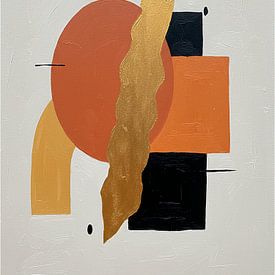 Œuvres d'art minimalistes et abstraites en orange, or et noir sur Studio Pieternel