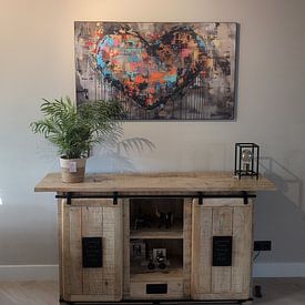 Klantfoto: Abstract Hart Schilderij | Emotional Color Surge van Kunst Kriebels, als ArtFrame