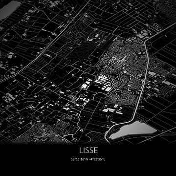 Schwarz-weiße Karte von Lisse, Südholland. von Rezona