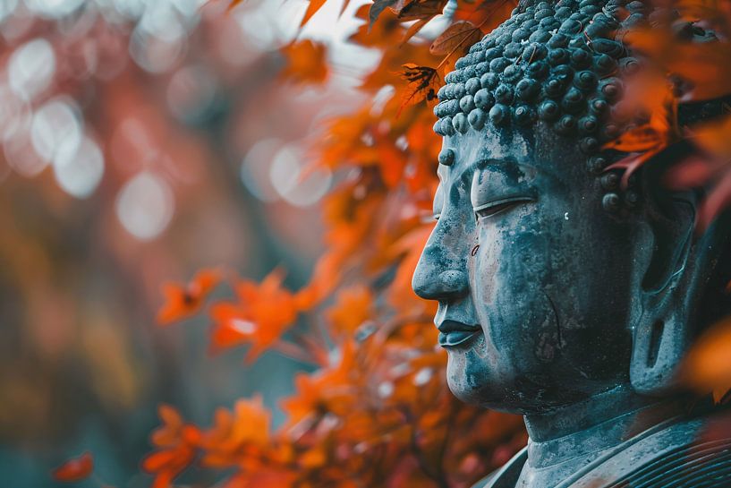 Bouddha entouré de feuilles d'automne par Imperial Art House