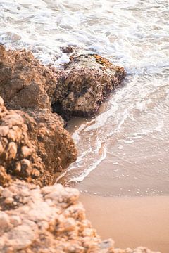 Rocks in the surf I Sitges, Barcelona, Spain I Spanish summer at the beach I Travel and nature photo by Floris Trapman