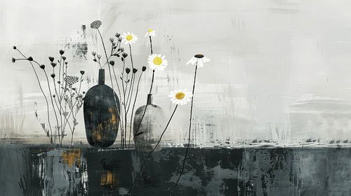 Modern still life with flowers in Japandi style by Japandi Art Studio